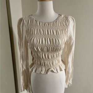 Elegant Cream Smocked Women's Top
